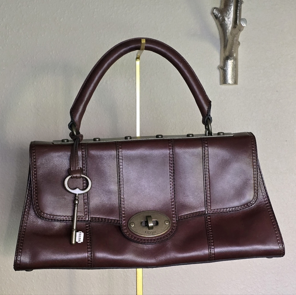 FOSSIL Vintage Reissue Framed Top Handle Brown Leather Handbag